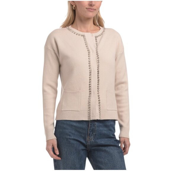 SIONI Rhinestone Trim Boyfriend Cardigan